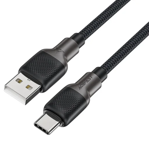 Acefast Gyors töltőkábellel USB-ről Type-C-re, 3A, 25.000 hajlítás, tartós szilikon, 1.2m - Fekete - 1