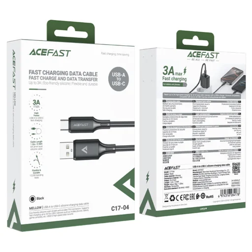 Acefast dátový kábel USB Type-C (C17-04), rýchlonabíjací, 3A, odolný voči ohýbaniu, mäkký silikón, 1,2 m - čierny - 7