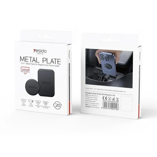 Universal Yesido MagSafe Adapter (C207) - Fémlemez, Kerek + Téglalap Alakú, Bőrmintás - Fekete - 7