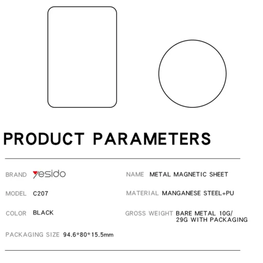 Universal Yesido MagSafe Adapter (C207) - Fémlemez, Kerek + Téglalap Alakú, Bőrmintás - Fekete - 6