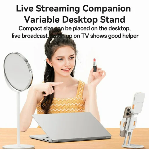 Yesido - Asztali Telefontartó (DH10) - Szépség újratölthető fény, állítható, 1000mAh, 4.7-7" - Fehér - 4