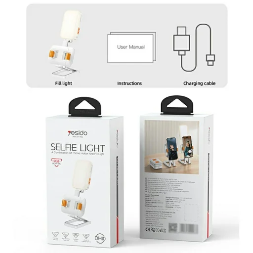 Yesido - Asztali Telefontartó (DH10) - Szépség újratölthető fény, állítható, 1000mAh, 4.7-7" - Fehér - 5