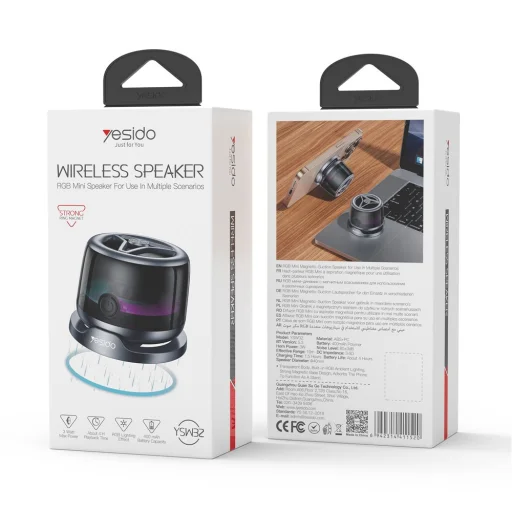 Yesido Mini Mágneses Vezeték Nélküli Hangszóró (YSW32) - RGB világítási effektus, 400mAh, 3W, Bluetooth 5.3 - Fekete - 7