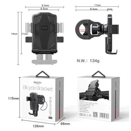 Yesido - Kerékpártartó (C94) - Automatikus fogás, első pántok - Fekete - 6