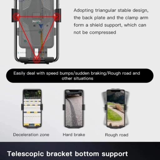 Yesido - Kerékpártartó (C94) - Automatikus fogás, első pántok - Fekete - 4