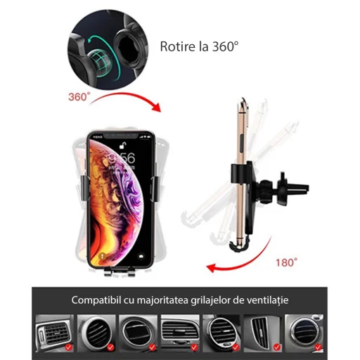 Yesido - Autós tartó (C87) - Gravitációs fogás légbefúvóra - Fekete - 4