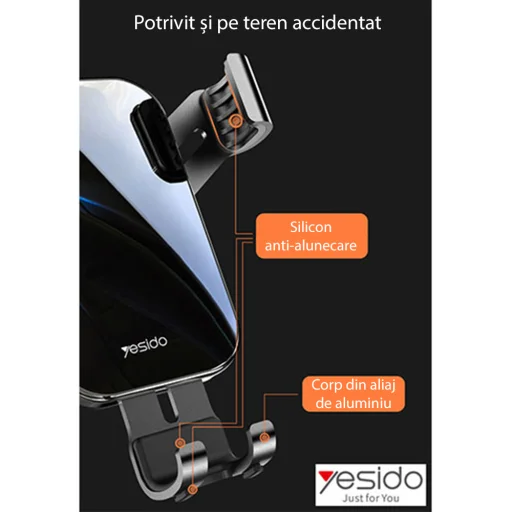 Yesido - Autós tartó (C87) - Gravitációs fogás légbefúvóra - Fekete - 5