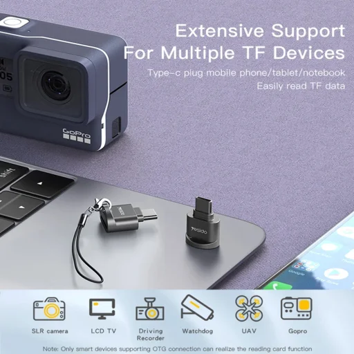 Yesido - Kártyaolvasó (GS19) - OTG Adapter, Type-C to TF Kártya - Szürke - 5
