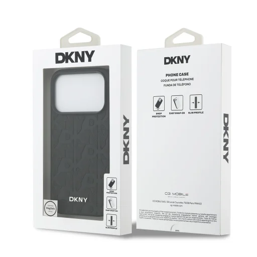  iPhone 17 Pro Fekete DKNY PU Bőr Rácsos Minta Magsafe tok - 7