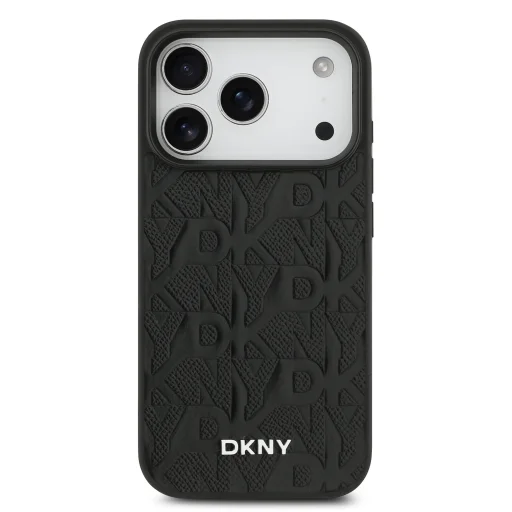  iPhone 17 Pro Fekete DKNY PU Bőr Rácsos Minta Magsafe tok - 3