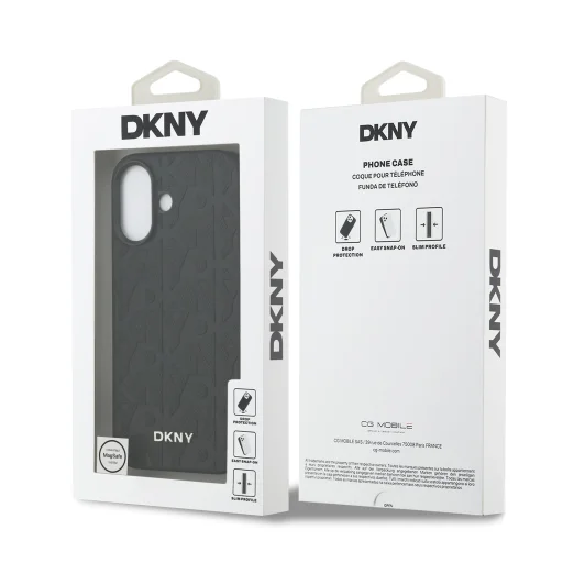  iPhone 17 Fekete DKNY PU Bőr Rácsmintás Magsafe tok - 7