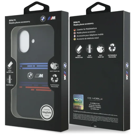 iPhone 17 BMW M Szilikon Vízszintes Csíkos MagSafe tok Fekete - 8