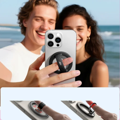 Joyroom JR-ZS500 Mágneses Gyűrű MagSafe Kompatibilis Tartó - Fekete - 3