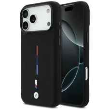 iPhone 17 Pro Max BMW M Szilikon Trikolor Vonal MagSafe tok Fekete