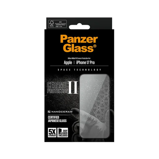  iPhone 17 Pro Fekete PanzerGlass® - Ultra-Wide Fit Ceramic II kijelzővédő EasyAlignerrel üvegfólia - 11