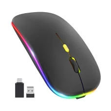 Vezeték nélküli egér (M1) Techsuit - Játékhoz, LED RGB, Csendes, Bluetooth 5.2, 2.4G, 1600 DPI USB-C Töltőkábellel - Fekete.