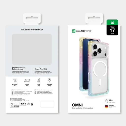 AmazingThing Omni tok iPhone 17 Pro-hoz MagSafe kompatibilis - átlátszó-szivárvány tok - 6