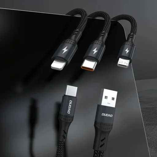 Dudao L3W USB-A/USB-C - Lightning/USB-C/MicroUSB 66W kábel - Fekete - 2