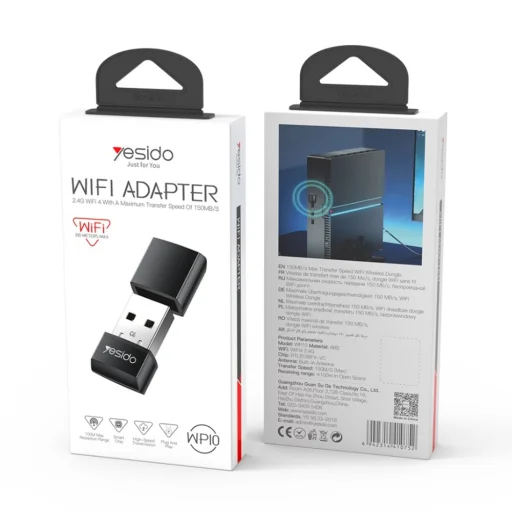 Yesido Wi-Fi Adapter (WP10) Beépített Antennával, USB-A, 150Mbps, WiFi4 2.4G, Plug and Play - Fekete - 7