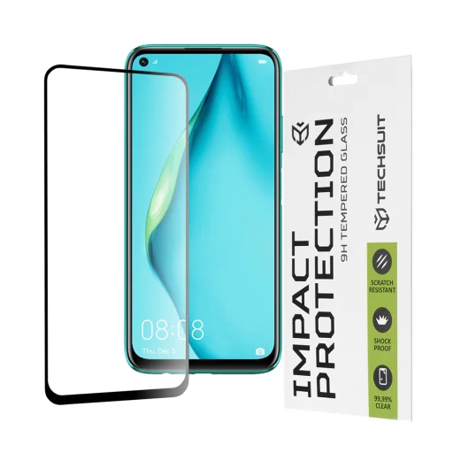 Huawei P40 Lite / P20 Lite 2019 Fekete Techsuit 111D Teljes Fedésű / Teljes Ragasztású Üveg üvegfólia - 1