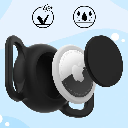 AirTag szilikon vízálló tok kutya vagy macska nyakörvhöz - fekete tok - 7