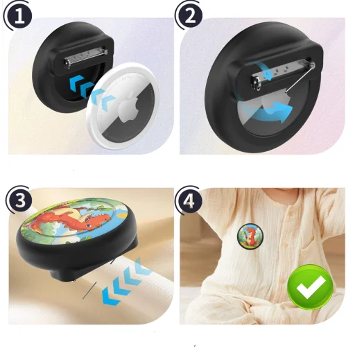 AirTag kitűző tok - fekete dinoszaurusz mintával - 4