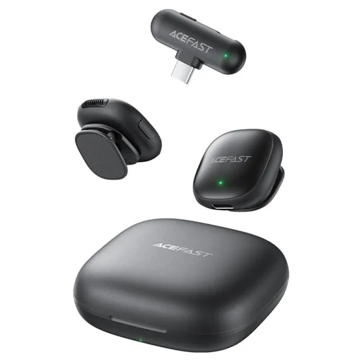  Acefast Wireless Lavalier Microphones (R1) - Type-C, 360° Felvételi Tartomány, Zajcsökkentés, 750mAh, Ultra-alacsony Késleltetés - Fekete - 3