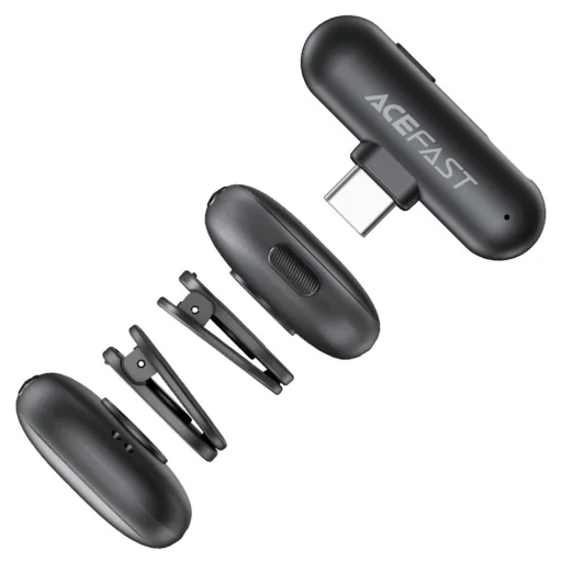  Acefast Wireless Lavalier Microphones (R1) - Type-C, 360° Felvételi Tartomány, Zajcsökkentés, 750mAh, Ultra-alacsony Késleltetés - Fekete - 5