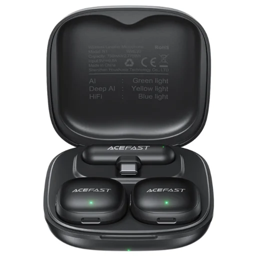  Acefast - Vezeték nélküli Lavalier Mikrofonok (R1) - Lightning, HD 360°Sound, AI zajcsökkentés, 750mAh, ultra-alacsony késleltetés - Fekete - 1