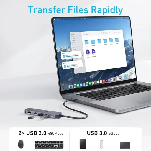 Anker Dokkolóállomás (A8357HA0) - 5 az 1-ben, USB-C, 2x USB-A 2.0, 1x USB-A 3.0, 4K HDMI, 5Gbps, 90W - Fekete - 4