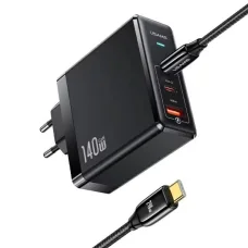 USAMS Töltő 2xUSB-C+1xUSB T52PD140W PD Gyors töltés US-CC168 + U82 USB-C/USB-C US-SJ581 kábel