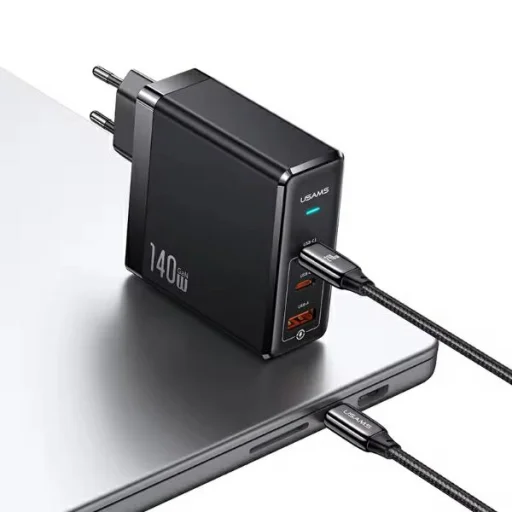 USAMS Töltő 2xUSB-C+1xUSB T52PD140W PD Gyors töltés US-CC168 + U82 USB-C/USB-C US-SJ581 kábel - 3