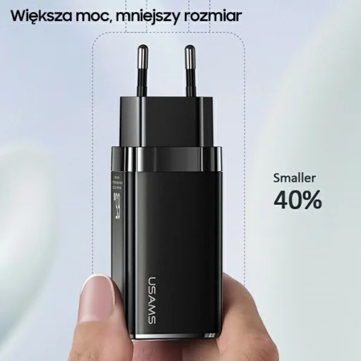 USAMS Falitöltő MT 2xUSB-C + USB GaN 65W T33 PD (csak fej) Gyors töltés fehér CC110TC02 (US-CC) - 4