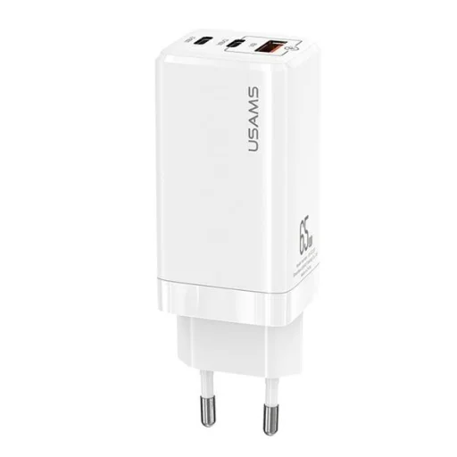USAMS Falitöltő MT 2xUSB-C + USB GaN 65W T33 PD (csak fej) Gyors töltés fehér CC110TC02 (US-CC) - 1
