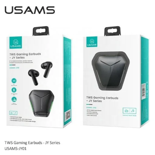 USAMS Bluetooth 5.0 TWS JY sorozatú, vezeték nélküli gaming fülhallgató fekete BHUJY01 - 4