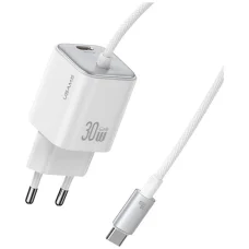 USAMS JC Series CC264 30W GaN Mini Gyors Töltő 2xUSB-C Fehér Fali Töltő