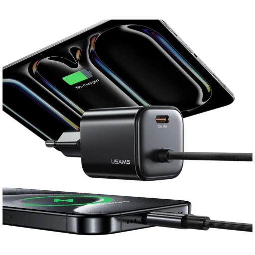 USAMS JC Series CC264 30W GaN Mini Gyors Töltő 2xUSB-C Fehér Fali Töltő - 9