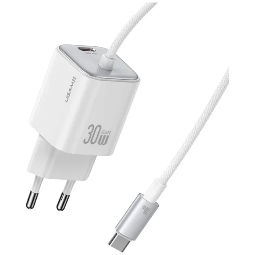 USAMS JC Series CC264 30W GaN Mini Gyors Töltő 2xUSB-C Fehér Fali Töltő - 1