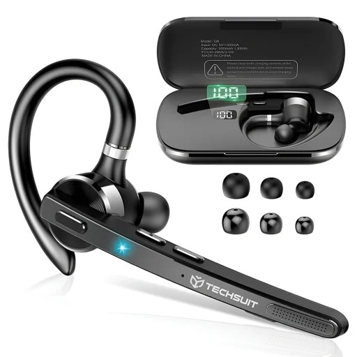 Bluetooth Headset Techsuit TalkZen (G9) - HandsFree, Bluetooth 5.1, Dual Noise Cancelling Microphone, 500mAh, 72 óra - Fekete. - 1