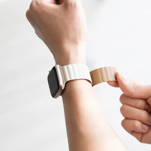 Apple Watch 38/40/41mm Araree Szilikon Link szíj Meleg Fehér-Khaki - 5