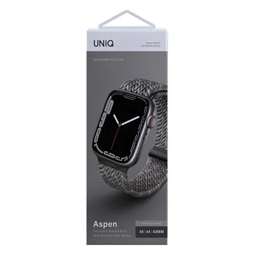 Apple Watch 42/44/45 mm (Series 1/2/3/4/5/6/7/8/9/SE/SE2/SE3) UNIQ Aspen fonott szíj kavicsszürke - 4