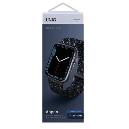 Apple Watch 42/44/45 mm (Series 1/2/3/4/5/6/7/8/SE/SE2/SE3) UNIQ Aspen Szíj Fonott DE obszidián - 4