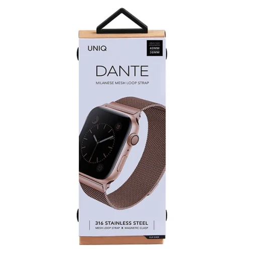 Apple Watch Series 1/2/3/4/5/6/7/8/9/SE/SE2/SE3 38/40/41mm UNIQ Dante rozé arany szíj - 6