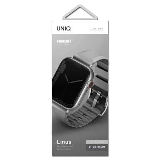 Apple Watch 1/2/3/4/5/6/7/8/9/SE/SE2/SE3 38/40/41 mm UNIQ Linus Szíj Airosoft Szilikon kréta szürke - 3