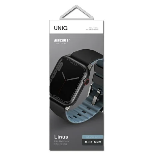Apple Watch Series 1-8/SE1/2/3/Ultra1/2/3 42/44/45/49mm UNIQ Linus szíj Airosoft Szilikon fekete - 3