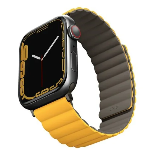 Apple Watch 1/2/3/4/5/6/7/8/9/SE/SE2/SE3/Ultra/Ultra 2/Ultra 3 42/44/45/49mm UNIQ Revix kétoldalas mágneses szíj mustár - 2