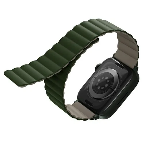 Apple Watch Series 1-8/SE1/2/3/Ultra1/2/3 42/44/45/49mm UNIQ Revix Kétszínű mágneses szíj zöld-sötétszürke - 1