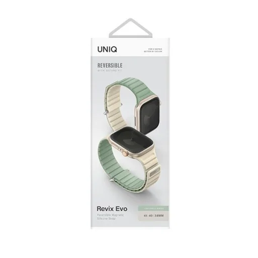 Apple Watch Series 1-9/SE/SE2/SE3 38/40/41 mm UNIQ szíj Revix Evo Mint-Beige Reversible Magnetic - 6