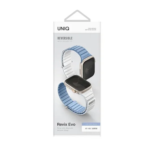 UNIQ Revix Evo Apple Watch Series 1-9/SE/SE2/SE3 38/40/41mm Kétszínű Mágneses Kék-Fehér szíj - 6