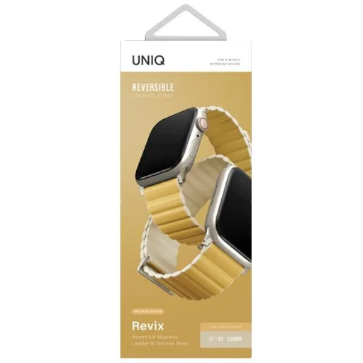 Apple Watch Series 1-8/SE/SE2/3/Ultra1/2/3 42/44/45/49 UNIQ Revix Premium szíj sárga-bézs - 3